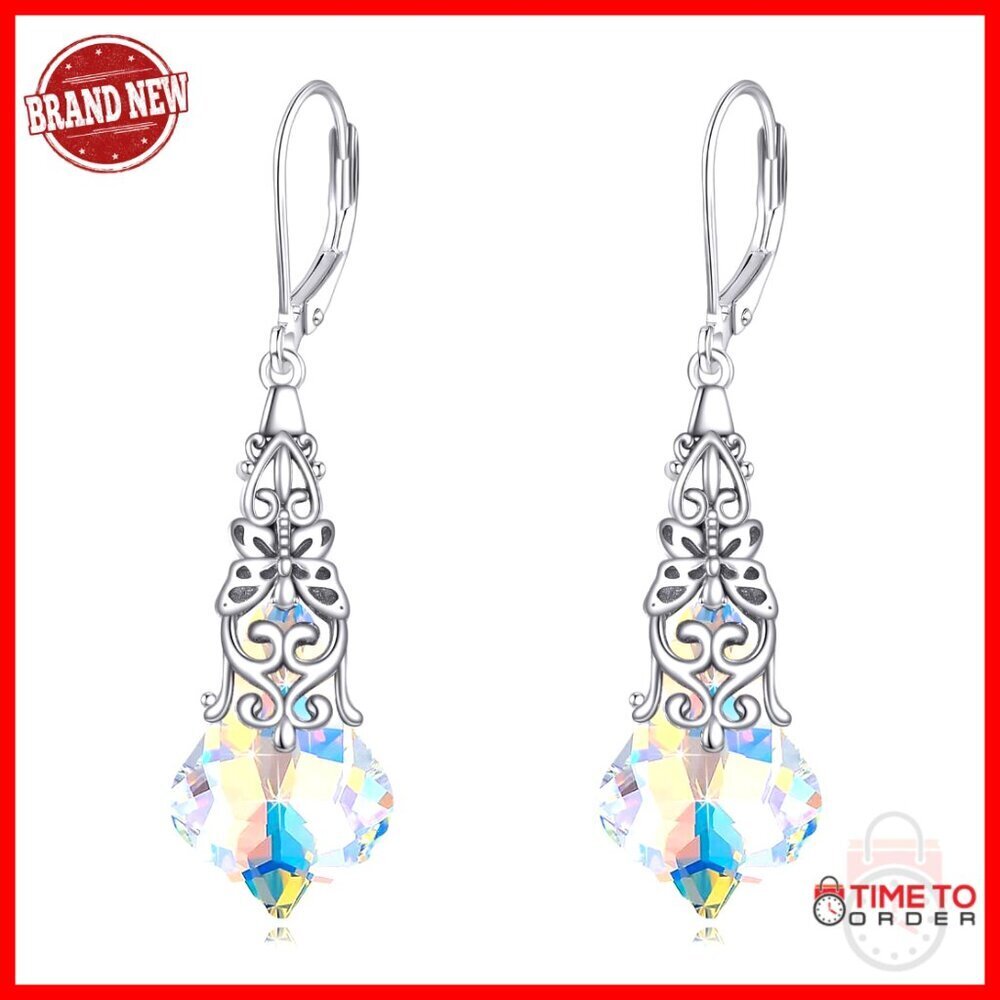 Sterling Silver Dangle Earrings Vintage Butterfly Filigree Hypoallergenic